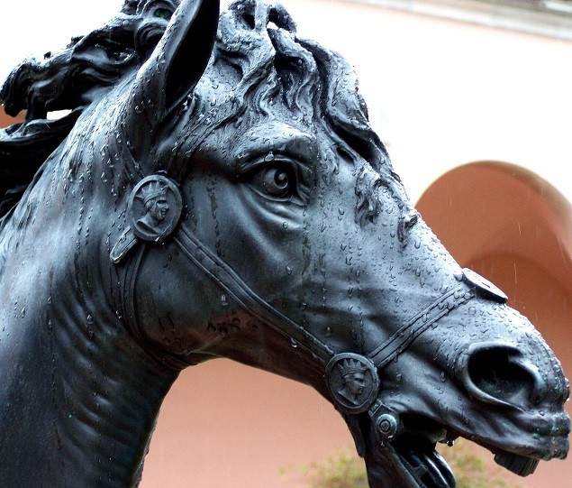 The Chariot Sculpture is located in the Ringling Museum courtyard
