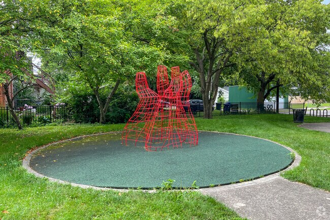 Unique sculptures are scattered throughout Kwanzaa Playground.