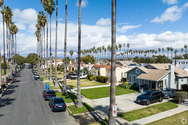 Homes sit on streets lined with palm trees in Park Mesa Heights.