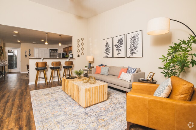 2BR, 2BA - 1,294SF - Forestwood - Living Room - Redwood Fort Wayne Diebold Road