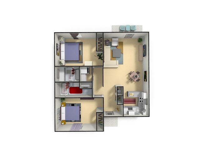 2 BR, 2 BA 3-D.png - Hickory Trace Village Apartments