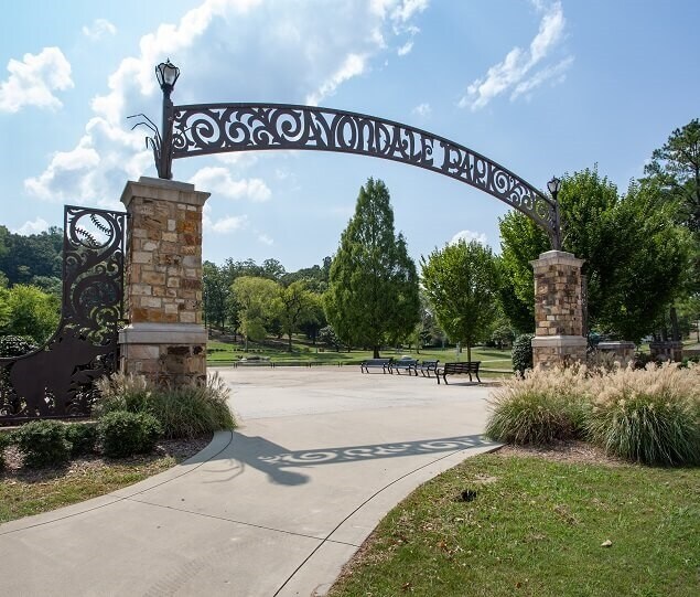 Historic Avondale Park includes an amphitheater, a pavilion, a walking track, and duck pond