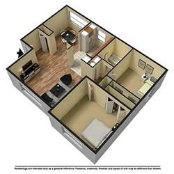 Plano de planta de 2 habitaciones, 1 baño - Chester Park Estate