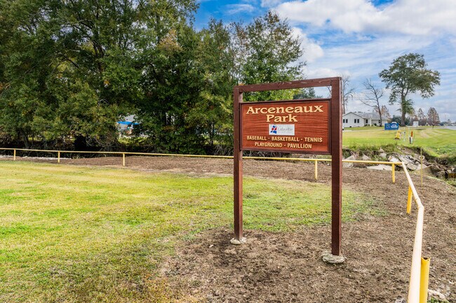 Arceneaux Park offers a walking trail, baseball field, and basketball court in Broussard, LA.