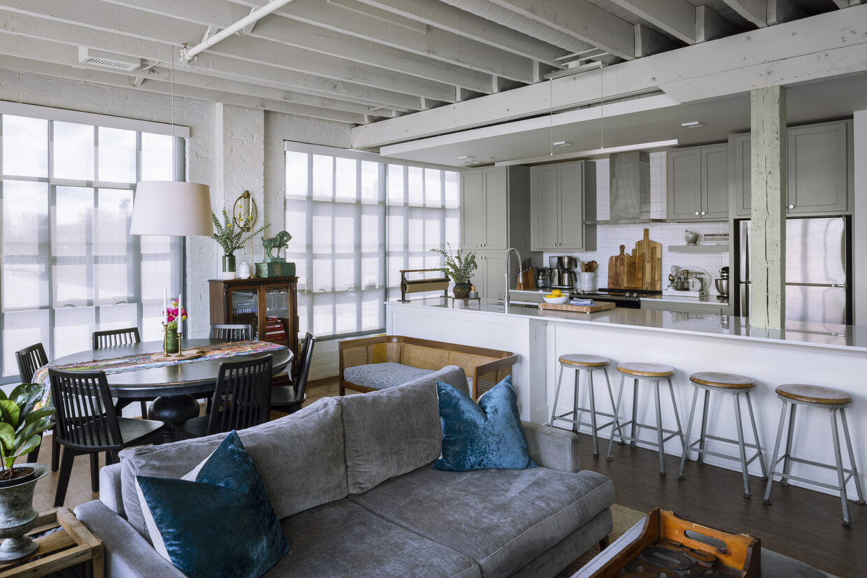 Suite modelo Sala de estar y cocina - Tinnerman Lofts