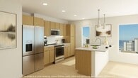 This sleek apartment at The Set Wave - Atlantic Park Living offers 1020 square feet of thoughtfully designed living space. The open-concept layout seamlessly integrates the kitchen, living, and dining areas, creating an airy and spacious atmosphere. The kitchen boasts modern wood-grain cabinetry, stainless steel appliances, and a large island with a waterfall edge, perfect for casual dining or entertaining.

Floor-to-ceiling windows flood the space with natural light and provide stunning city views. The primary bedroom, measuring 150 square feet, offers ample space and storage. Two additional bedrooms provide versatility for guests, a home office, or personal use. Both bathrooms feature contemporary fixtures, floating vanities, and large mirrors.

Throughout the apartment, light wood-tone flooring adds warmth and continuity. Recessed lighting and pendant fixtures offer layered illumination. The unit includes two closets for additional storage. Multiple balconies extend the living space outdoors, allowing residents to enjoy the vibrant Virginia Beach atmosphere.

Located in the heart of Virginia Beach, this apartment combines modern design with urban convenience, making it an ideal home for those seeking a contemporary lifestyle in a prime location.
