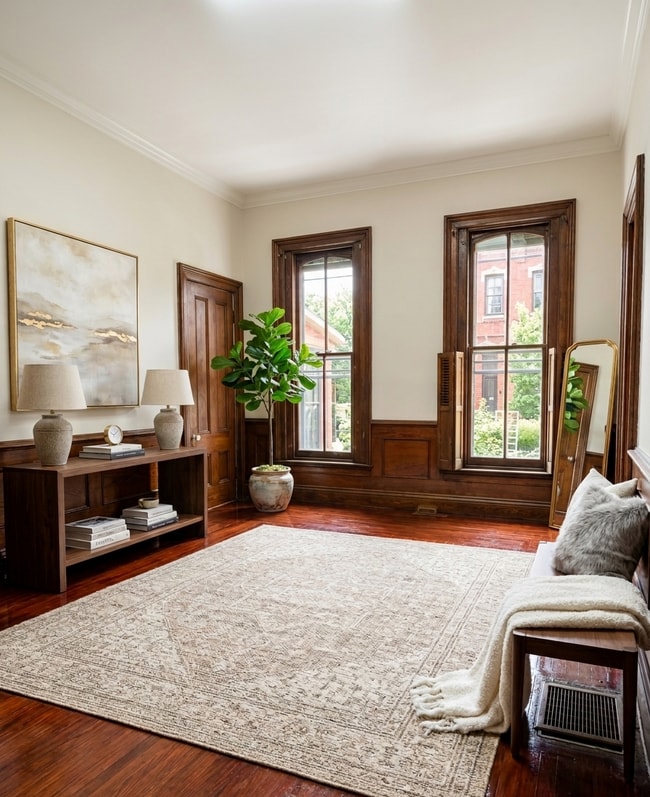 Large living space with restored original hardwood and high ceilings - 87 Prospect Ave