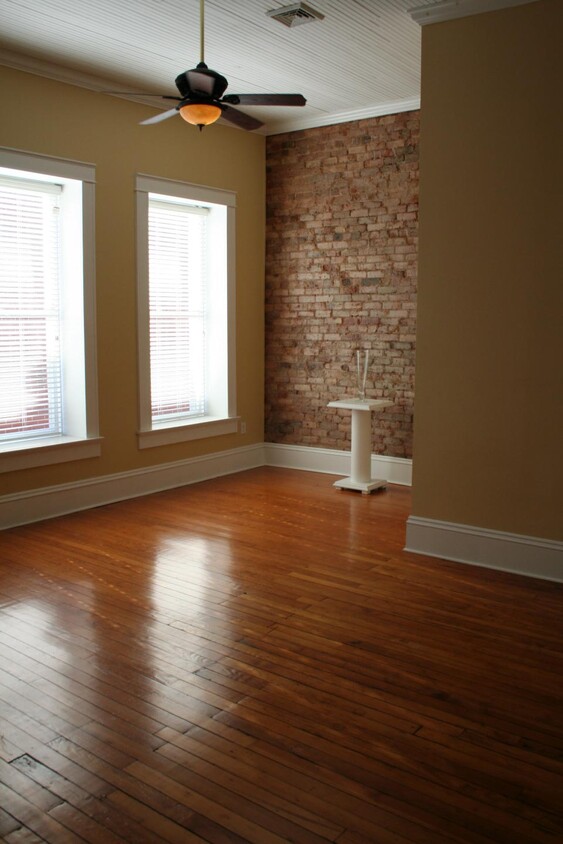 exposed brick walls in living and bedrooms - 117 E Innes St