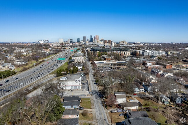 Interstate 75/85 heads north into Downtown Atlanta.