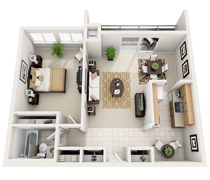 Pine Ridge Apartments – 1 Bed 1 Bath (6 Layouts)