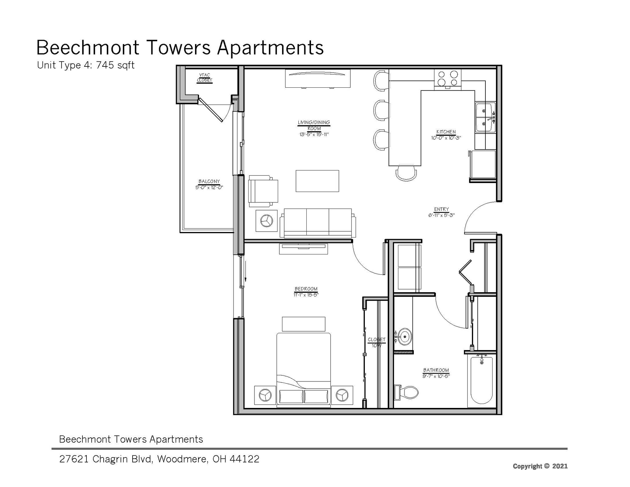 Beechmont Towers – 1 Bedroom 1 Bath Premier
