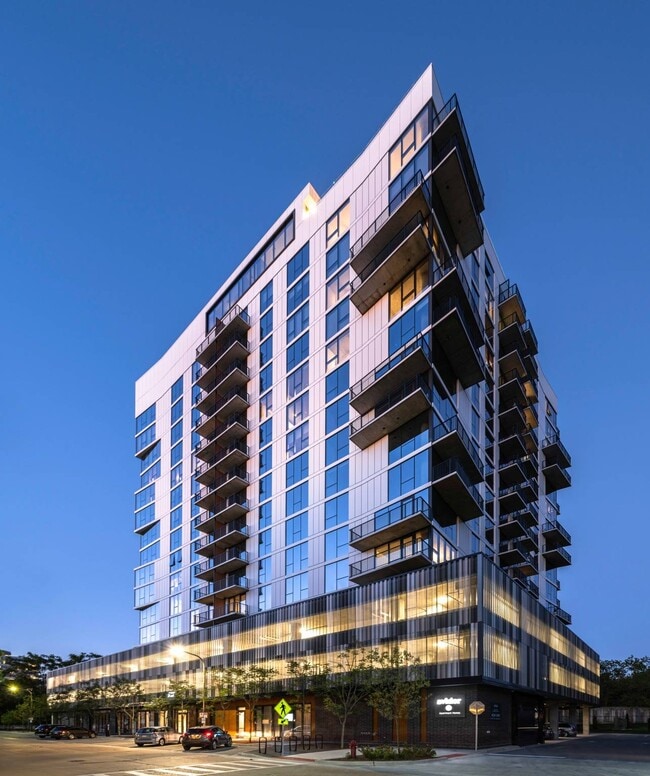 3 Exterior Night Street View of Apartment - Avidor Evanston 55+ Active Adult Apartment Homes