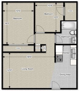Jordan Court Apartments – 2 Bedroom 1 Bath Deluxe