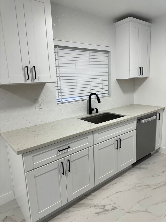 Cocina nueva, fregadero de acero inoxidable, lavavajillas Samsung y grifo Delta - 1850 Camden Ave