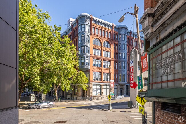 You can find this Romanesque-style building in the Pioneer Square neighborhood of Seattle.