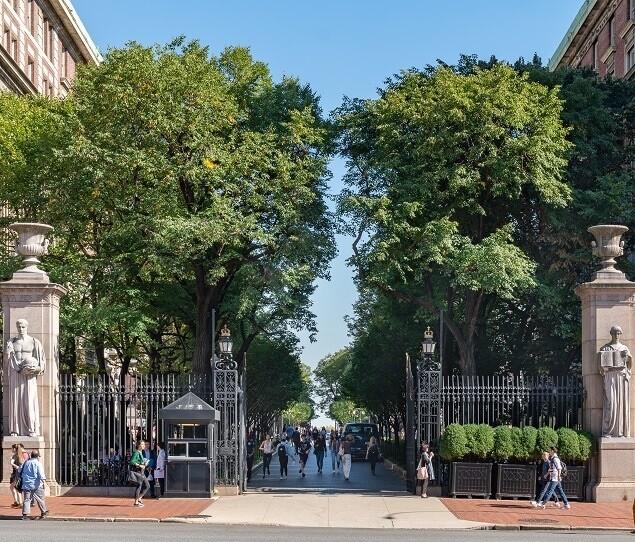 The elegant front entrance welcomes students and visitors
