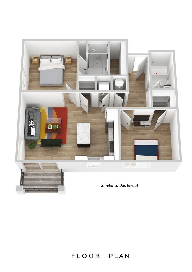 Render 3D de 2 habitaciones - The Republic