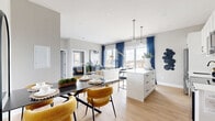 Located at 162 McCarthy Road West in Stratford, Ontario, this thoughtfully designed one-bedroom, one-bathroom unit offers a well-appointed single-floor layout that maximizes every square metre. The open-concept kitchen and living area forms the heart of the home, where crisp white shaker cabinetry, stainless steel appliances, a subway tile backsplash, and a sleek white quartz island create a clean, contemporary kitchen. Light hardwood flooring flows seamlessly throughout, enhancing the sense of continuity and warmth. The living area is bathed in natural light thanks to large sliding glass doors and expansive windows that open onto outdoor views, making the space feel bright and airy. A dedicated dining area provides a natural transition between the kitchen and living room. The bedroom offers a cozy yet functional retreat, featuring a generous window that draws in plenty of natural light. The bathroom is finished with elegant marble-look tile flooring, a white vanity with quartz countertop, matte black fixtures, and a glass-enclosed shower, delivering a refined, spa-like aesthetic. Throughout the unit, a neutral grey-and-white palette, modern hardware, and consistent design choices create a cohesive, contemporary ambiance ideal for comfortable everyday living.