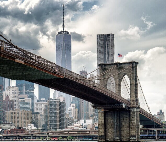 The Brooklyn Bridge on a cloudy day