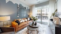 Located in the heart of Buckhead at 3314 Piedmont Rd NE, Atlanta, this thoughtfully designed one-bedroom, one-bathroom residence offers a modern aesthetic with high-quality finishes throughout. The open-concept living and kitchen area serves as the centerpiece of the home, where the kitchen impresses with crisp white cabinetry, quartz countertops, a large island with bar seating, stainless steel appliances including a gas range and French door refrigerator, and a classic white tile backsplash. Pendant lighting with matte black fixtures adds a contemporary edge. The living room features floor-to-ceiling sliding glass doors that flood the space with natural light and provide access to an outdoor area with neighborhood views. A bold accent wall with a city-inspired mural adds artistic character to the room. The bedroom is a calm retreat, outfitted with plush carpet, large windows with ample natural light, a ceiling fan, and a softly painted accent wall. A dedicated closet provides organized storage. The bathroom features a sleek double-sink vanity with white cabinetry, quartz countertops, a large mirror, and rich dark hardwood-style flooring that flows seamlessly throughout the main living areas, tying the entire space together with a warm, cohesive feel.
