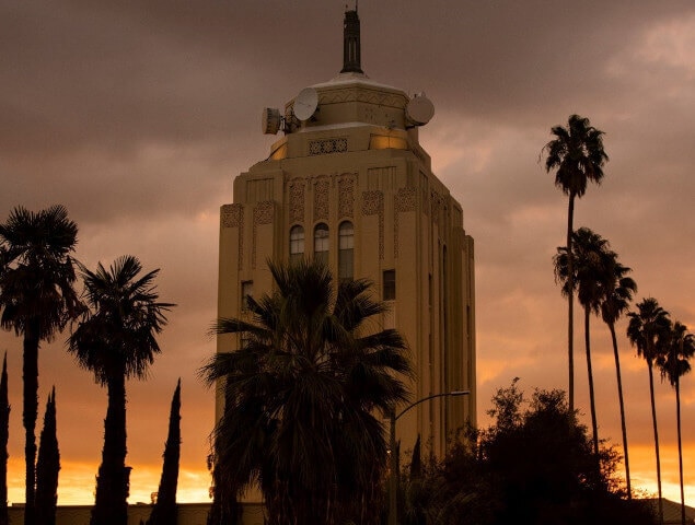 Van Nuys’ historic art deco during sunset