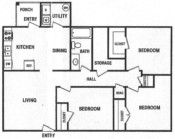 3BR/1BA - Oak Park & Gulf Grove Apartments