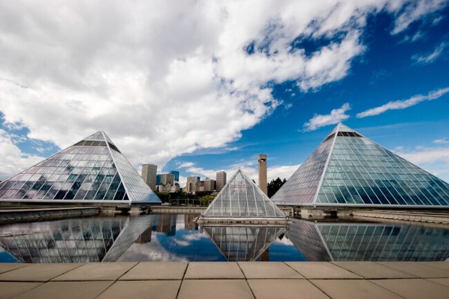 The glass pyramids at Muttart Conservatory contain more than 700 species of plants.