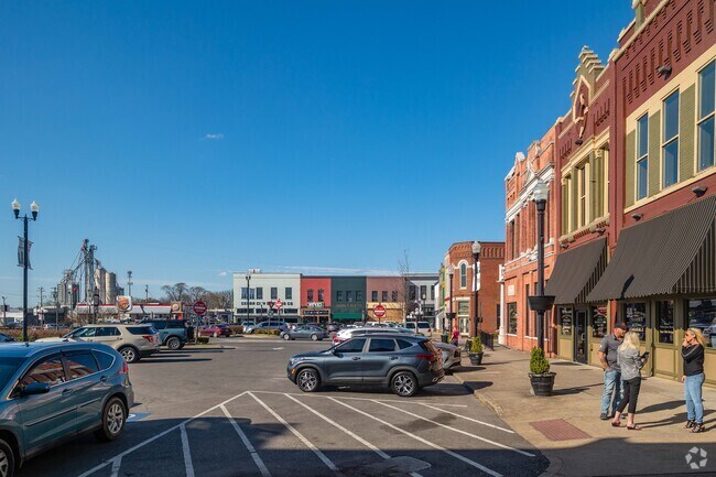 Residents Hang Outside of the Town Square Social in the Historic Square in Downtown Lebanon