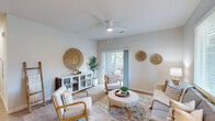 Located at 3786 Horizons Ave in Merced, CA, this thoughtfully designed 2-bedroom, 2-bathroom residence offers a comfortable and modern single-floor layout. Light wood-tone flooring flows throughout, creating a cohesive and warm aesthetic across all rooms.

The living room is bright and airy, featuring elevated ceilings, a ceiling fan, large windows that invite natural light, and sliding glass doors that open to a private patio. The kitchen is well-appointed with warm wood cabinetry, white countertops, stainless steel appliances including a range, microwave, and full-size refrigerator, and an efficient U-shaped layout that maximizes workspace.

The spacious primary bedroom features a window with natural light, ample floor space, and a dedicated bathroom with a single-sink vanity, wood cabinetry, white countertops, and a large mirror. The second bedroom is cozy and well-lit, with a sliding panel closet and its own window view. A second full bathroom mirrors the clean, modern design with a wood-toned vanity and light, neutral finishes throughout.

Clean white walls, consistent flooring, and a neutral palette give the entire residence a fresh, modern feel well-suited for comfortable everyday living.