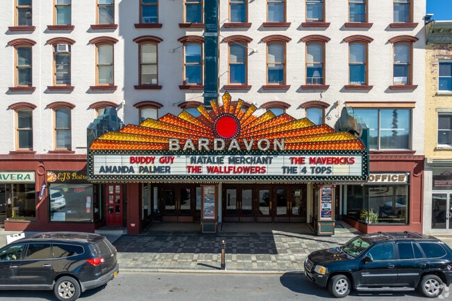 The colorful marquee of the Bardavon Theater is a landmark in Downtown Poughkeepsie.