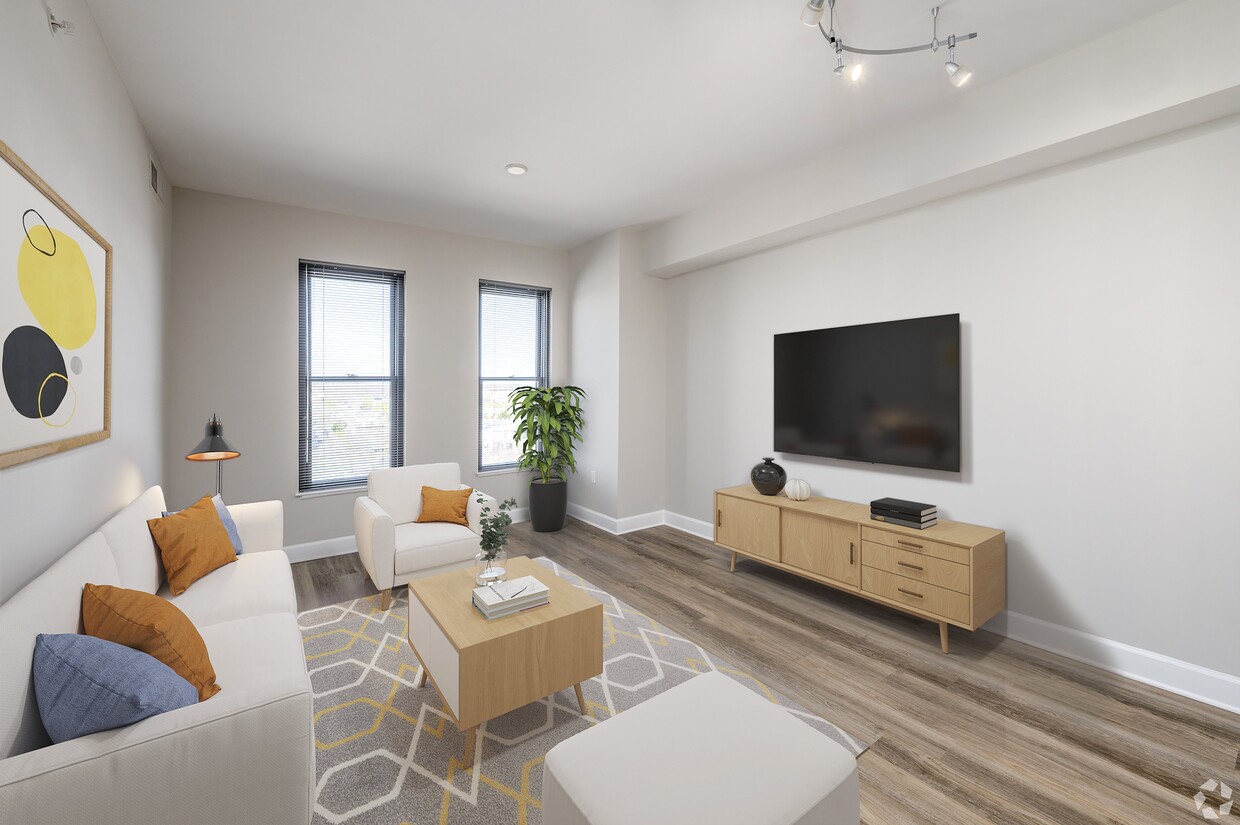 Living room with LVT flooring (virtually staged) - Park Place at Petworth