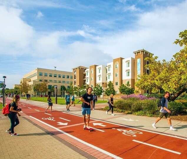 Aztec Walk is a paved path for students to commute from on-campus housing to class