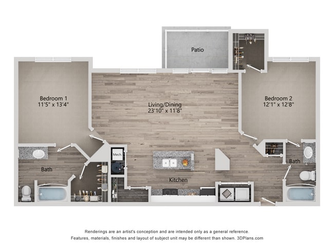 B5a_2Bed_2Bath_1155 Sq Ft - The Quarry Apartments