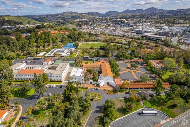 Mission Basilica San Diego De Alga aerial shot.