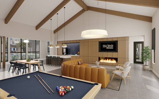 Renderización de la sala de estar para residentes de Springdale en Slate - Slate Springdale