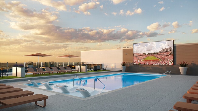 Rooftop-Pool-with-Jumbotron-Signature-at-Varsity-Apartments-Near-NC-State - Signature at Varsity