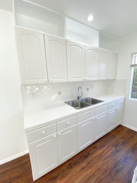 Stainless steel sink, drawers, cabinets and open space above - 3645 McLaughlin Ave