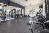 Located at 4113 Skyline Dr in Gardendale, Alabama, this single-story fitness center is designed to support a comprehensive range of workout styles in a bright, well-appointed environment. The space is divided into distinct functional zones, each thoughtfully outfitted with professional-grade equipment.

The cardio area lines the perimeter of the room, featuring multiple Spirit treadmills, elliptical trainers, and a WaterRower Club rowing machine. Large, grid-paned windows span multiple walls, flooding the space with natural light and offering views of an outdoor pool area and surrounding greenery, creating an energizing atmosphere during workouts.

The strength training section includes an Inspire functional trainer, a full dumbbell rack with adjustable benches, and wall-to-wall mirrors that visually expand the space and allow for form monitoring. Wall-mounted flat-screen televisions are positioned throughout for entertainment.

A dedicated functional training area houses a multi-station rig with kettlebells, battle ropes, TRX suspension trainers, medicine balls, and a Schwinn Airdyne bike, catering to high-intensity and circuit-style training. Durable rubber flooring covers the entire space, providing traction and impact absorption. Ceiling fans and recessed lighting ensure comfort throughout. The overall ambiance is modern, clean, and purposefully designed for serious fitness use.