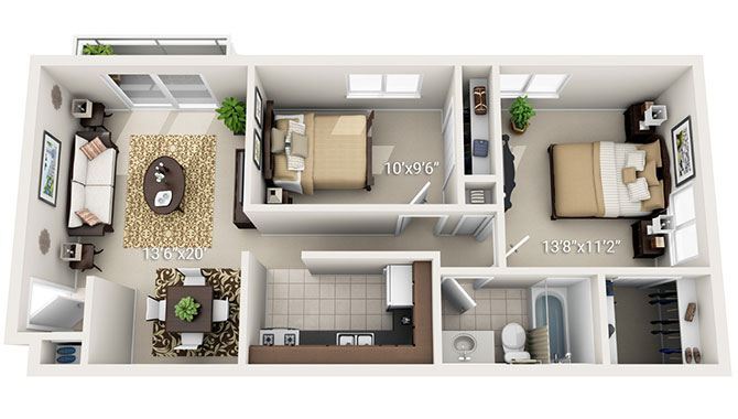 Pine Ridge Apartments – 2 Bed 1 Bath Garden