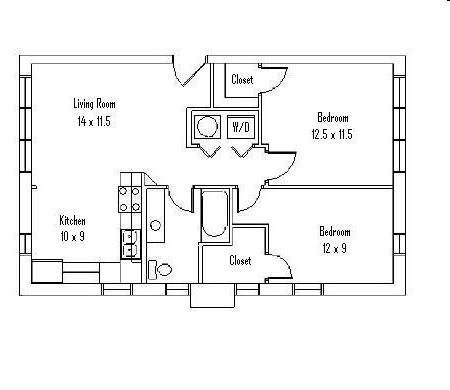 Plano de planta 2hab/1ba - Grace Manor Apartments