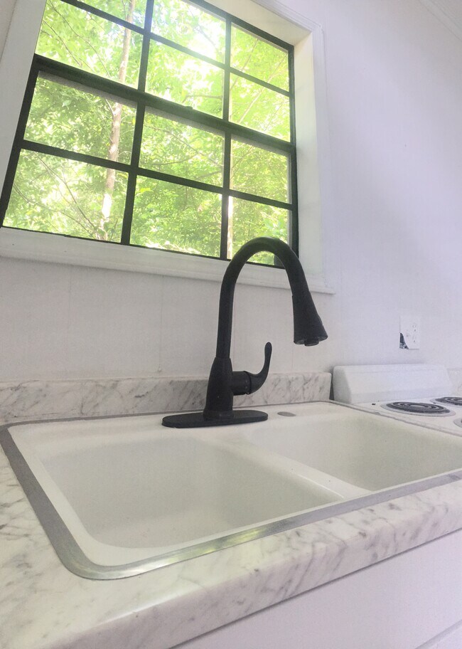 Fregadero de hierro fundido con grifo moderno y gabinetes y encimeras renovados. - 1742 N Parkway