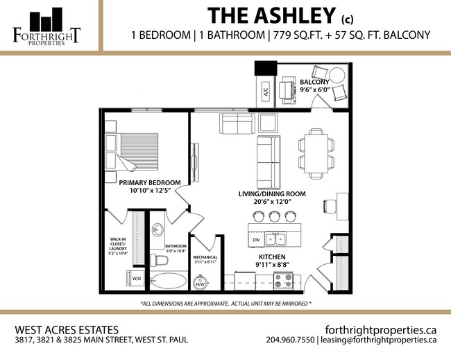 West Acres - Plans d'étage - Appartement - 1 chambre - Ashley (c) - West Acres Estates