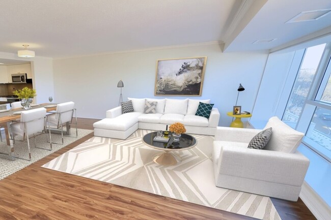 TWO BEDROOM LIVING ROOM,. WOOD VINYL FLOORS - 555 Luxury Apartments