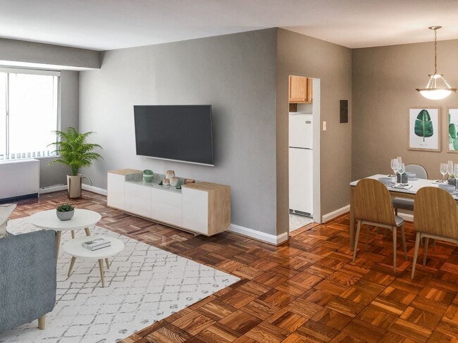 Two-bedroom apartment living and dining area (virtually staged) - Idaho Terrace Apartments
