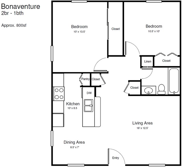 2BR/1BA - Bonaventure Apartments