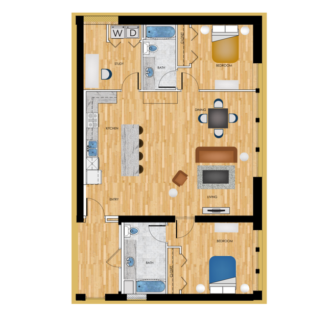 Phase Two 2-Bedroom 1192-Sqft Floorplan G - West Campus Lofts