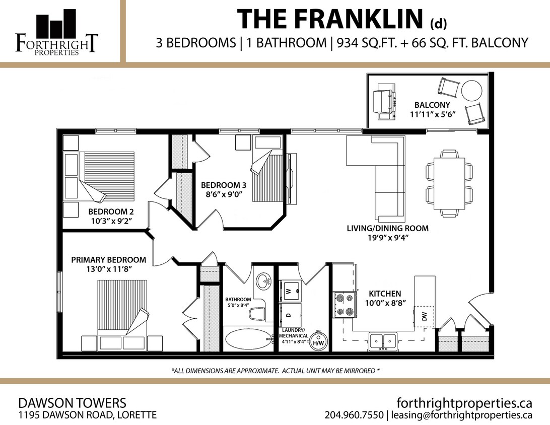 Dawson - Plans d'étage - Appartement - 3 chambres - Franklin (d) - Dawson Towers