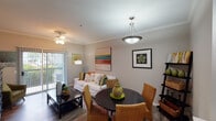 Located at 4200 Northern Cross Blvd in Haltom City, Texas, this single-floor residence offers a well-designed layout that balances comfort and functionality. The open-concept living and dining area serves as the heart of the home, featuring wood-style flooring, crown molding, and a ceiling fan for year-round comfort. A stylish pendant light anchors the dining space, while a sliding glass door with vertical blinds floods the room with natural light and provides access to an outdoor area. The kitchen is efficiently designed with white cabinetry, light quartz-style countertops, a tile backsplash, and stainless steel appliances including a refrigerator, microwave, and range. Ample cabinet storage and a pantry door add to the kitchen's practicality. The bedroom is a serene retreat featuring plush carpeting, a ceiling fan, and a generously sized window that frames views of the surrounding greenery, creating a bright and peaceful atmosphere. The bathroom is clean and functional, offering a tub/shower combination, a vanity with a light countertop, a framed mirror, and wood-style flooring that ties the space together cohesively. Overall, the residence presents a comfortable and move-in-ready living environment in a convenient Haltom City location.
