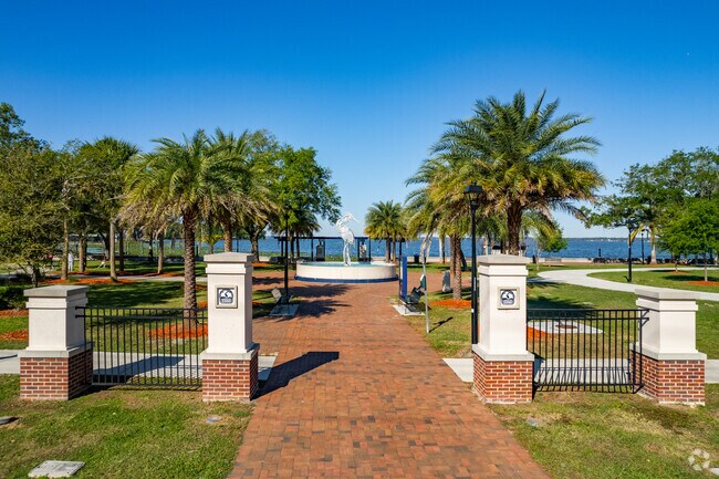 Locals enjoy the newly constructed entrance to Ferran Park in Eustis.