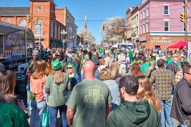 Residents fill the streets during events like the St. Patrick's Day Celebration.